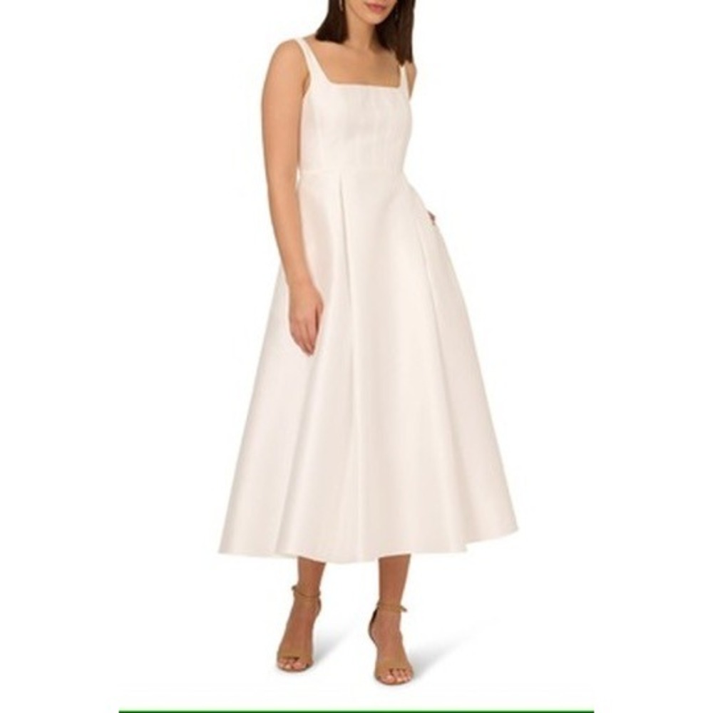 Adrianna Papell Mikado Ankle Dress Womens Ivory White Corset Formal 12 $199